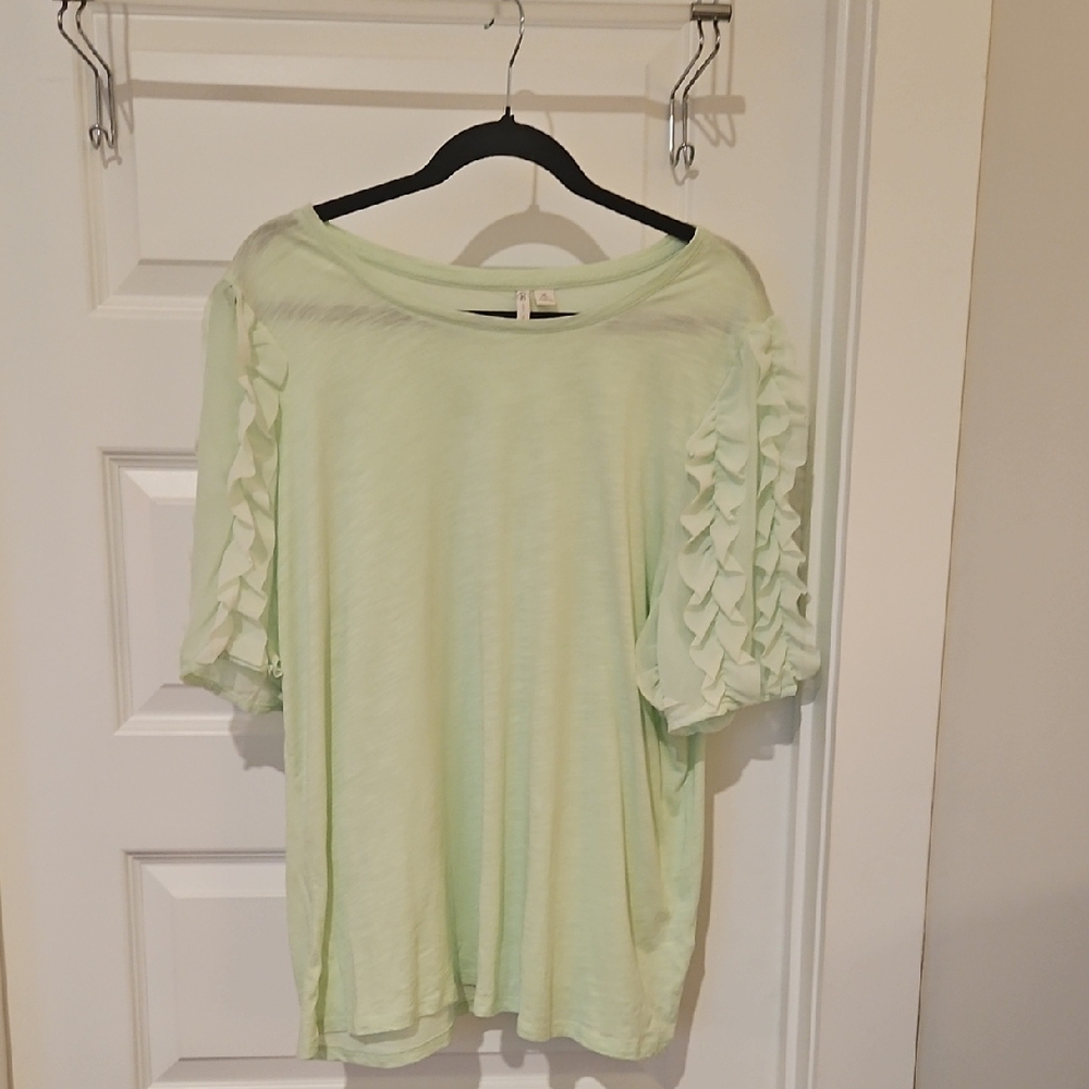 Cato Mint Green Ruffled 3/4 Sleeve Blouse In Sixe XL Cotton/Polyester